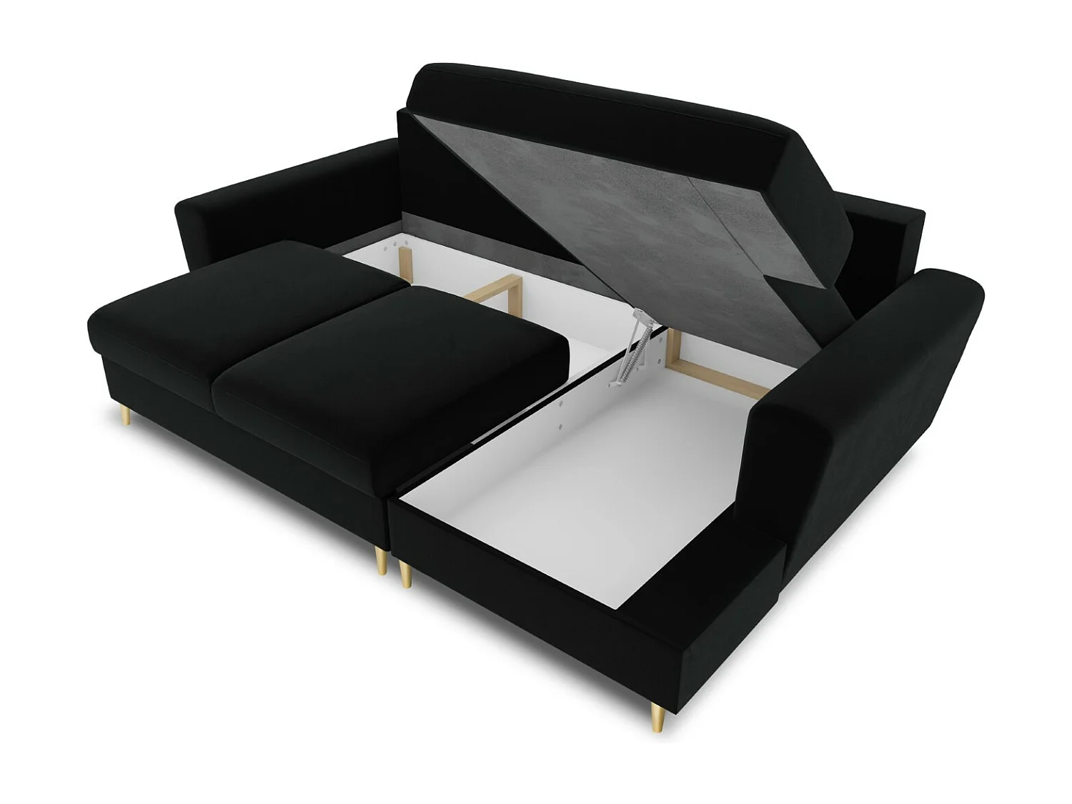 Cosmopolitan Design - Canapé d'angle droit convertible avec coffre de rangement "Kyoto" 4 places en velours noir - 241x145x88cm