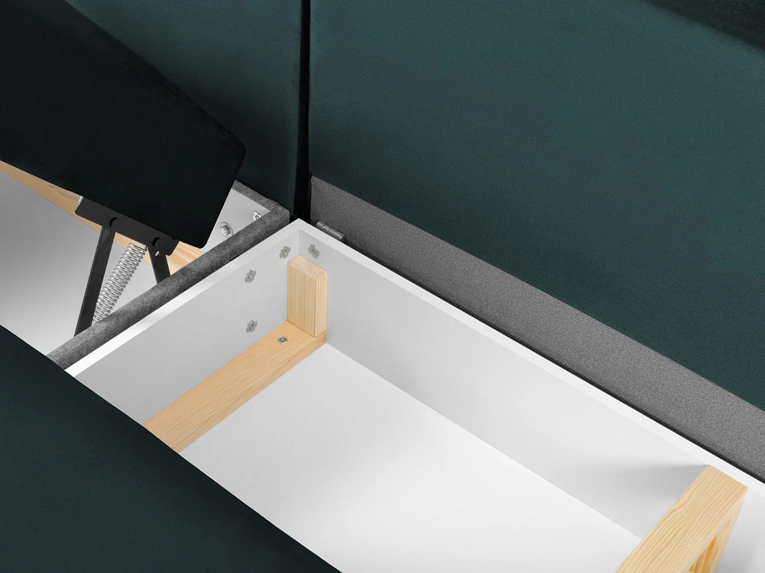 Cosmopolitan Design - 7-Sitzer ausklappbares Panoramasofa mit Bettkasten rechts "Kyoto" aus Samt petrol - 313x194x88cm