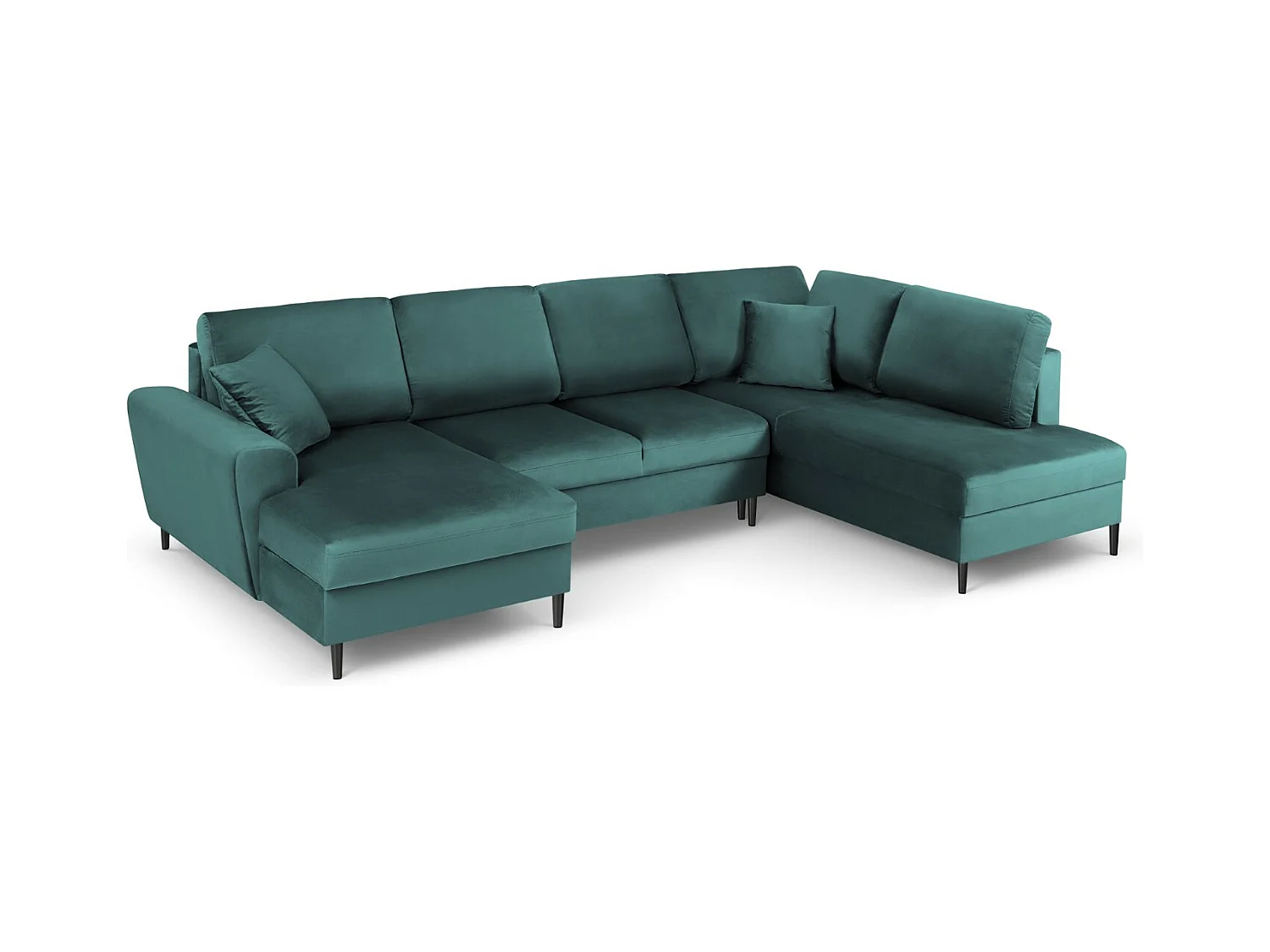 Cosmopolitan Design - Canapé droit panoramique convertible avec coffre de rangement "Kyoto" 7 places en velours pétrole - 313x194x88cm