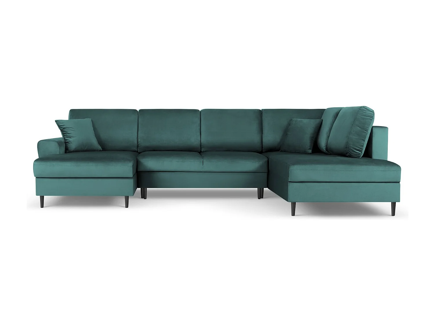 Cosmopolitan Design - Sofá cama panorámico derecho con baúl de almacenaje "Kyoto" 7 plazas de terciopelo petróleo - 313x194x88cm