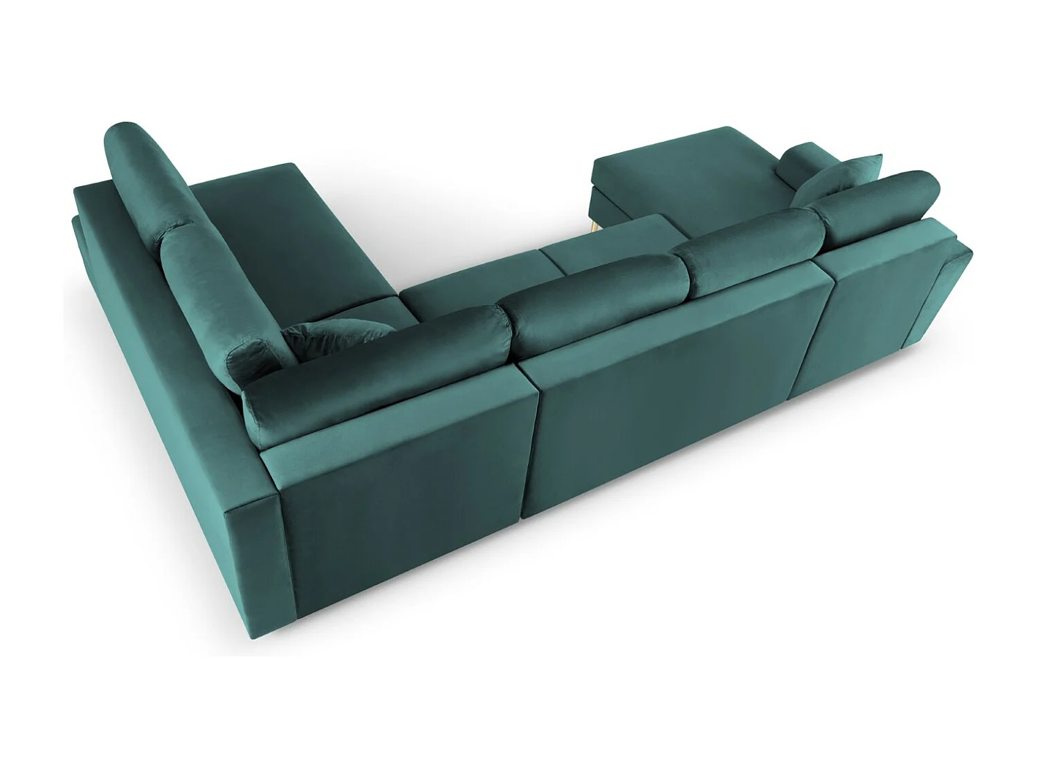 Cosmopolitan Design - Canapé droit panoramique convertible avec coffre de rangement "Kyoto" 7 places en velours pétrole - 313x194x88cm