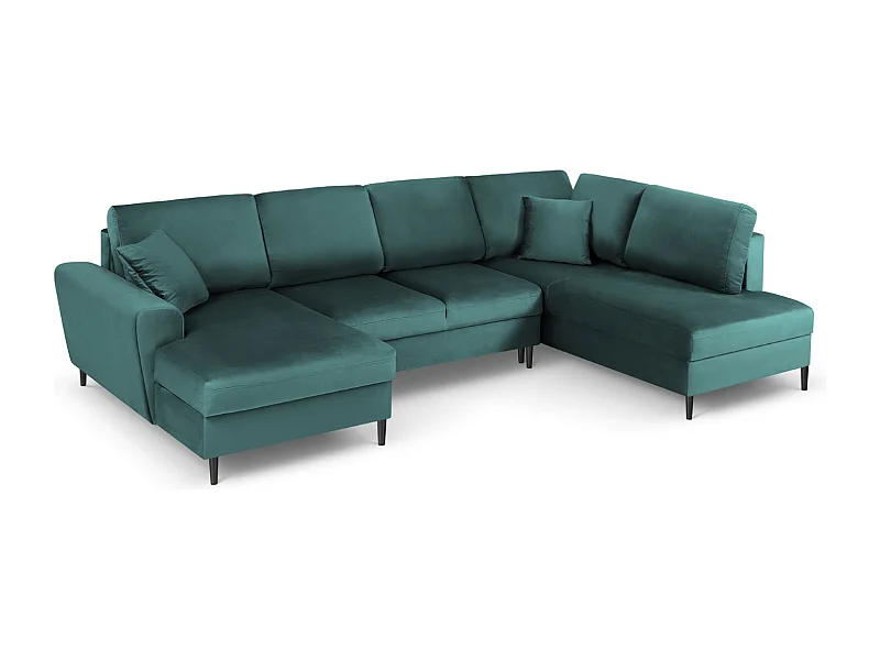 Cosmopolitan Design - Sofá panorâmico convertível em linha reta com caixa de arrumação "Kyoto" 7 lugares em veludo petróleo - 313x194x88cm