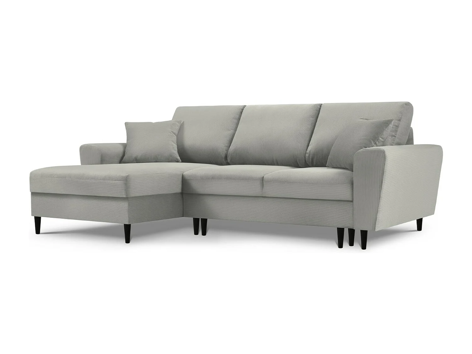 Cosmopolitan Design - 4-Sitzer ausklappbares Ecksofa links mit Container "Kyoto" aus Cord hellgrau - 241x145x88cm