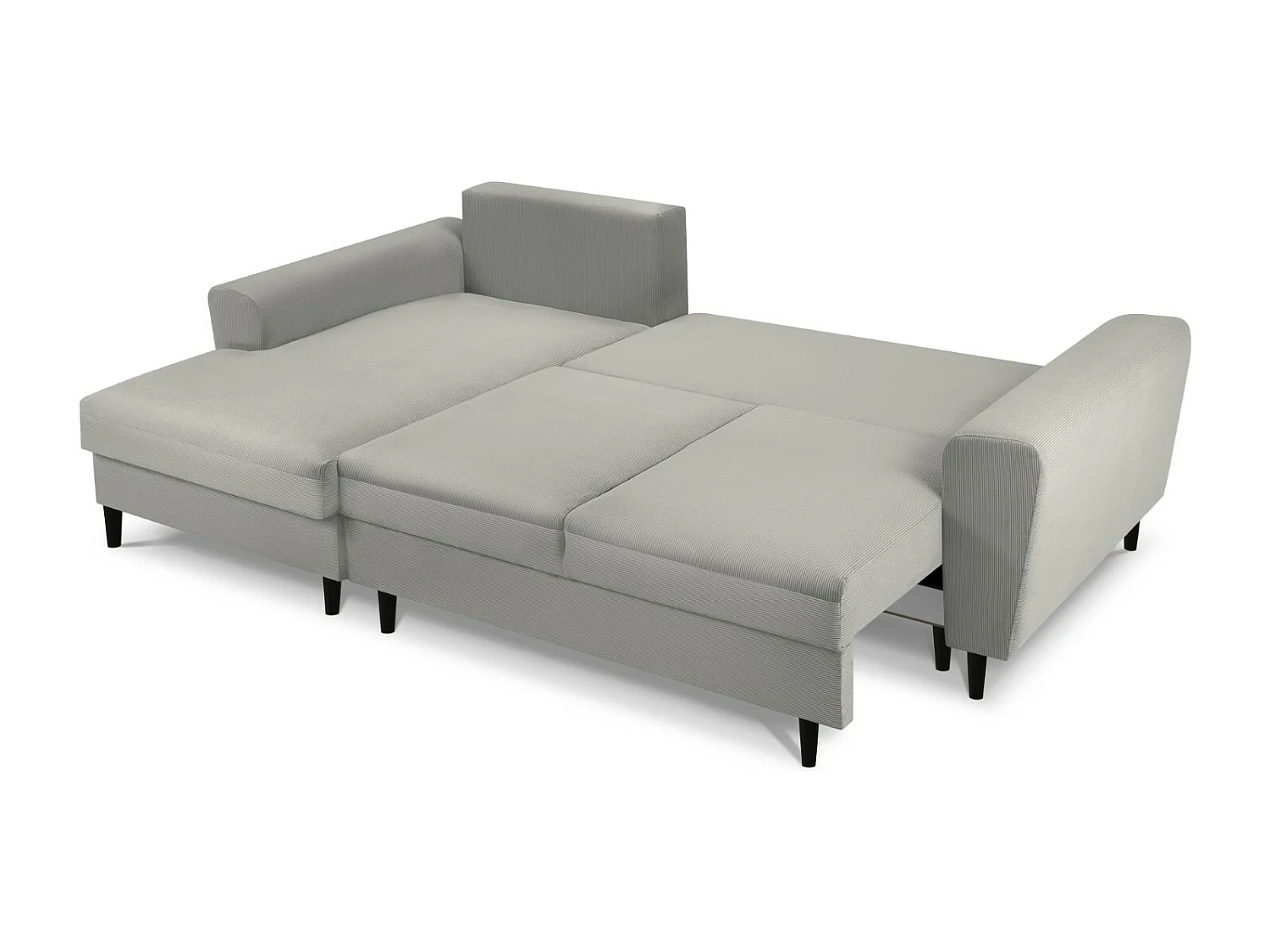Cosmopolitan Design - 4-Sitzer ausklappbares Ecksofa links mit Container "Kyoto" aus Cord hellgrau - 241x145x88cm