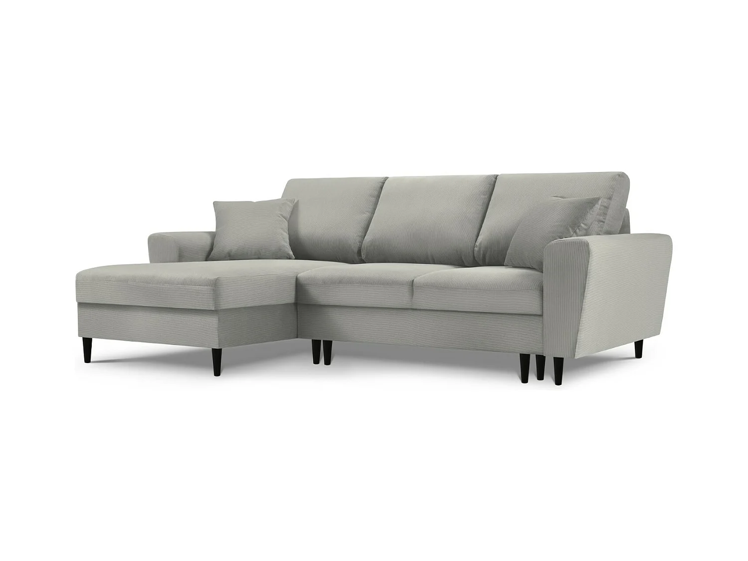 Cosmopolitan Design - Canapé d'angle gauche convertible avec coffre de rangement "Kyoto" 4 places en velours côtelé gris clair - 241x145x88cm