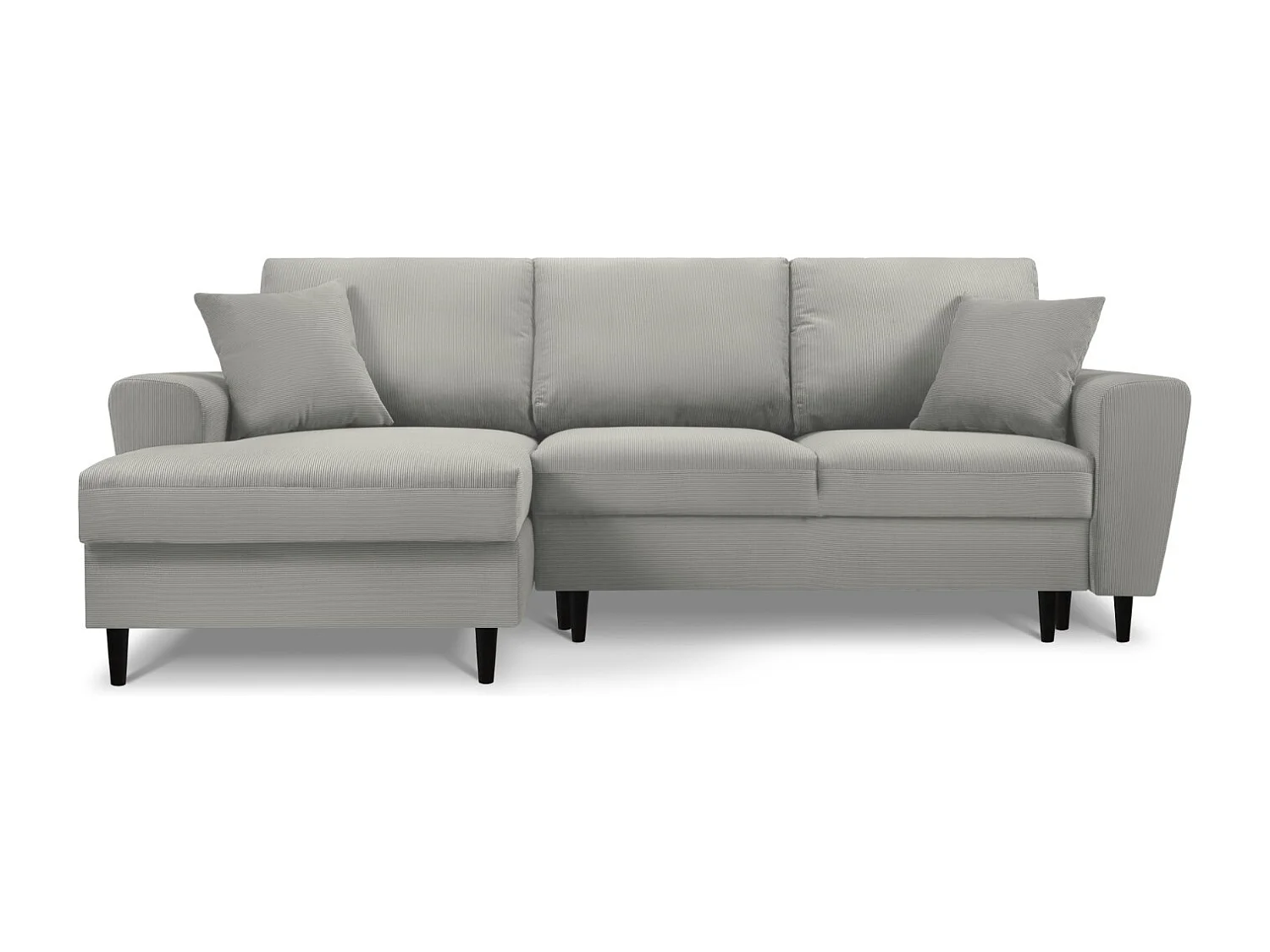 Cosmopolitan Design - Canapé d'angle gauche convertible avec coffre de rangement "Kyoto" 4 places en velours côtelé gris clair - 241x145x88cm