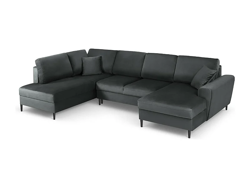 Cosmopolitan Design - Sofá cama panorámico izquierdo con baúl de almacenaje "Kyoto" 7 plazas de terciopelo gris oscuro - 313x194x88cm