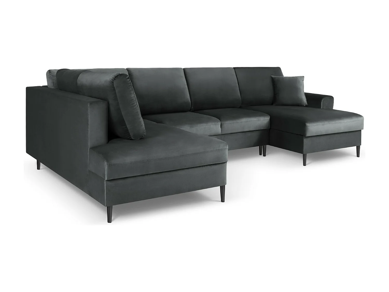 Cosmopolitan Design - Sofa panoramiczna lewa rozkładana ze schowkiem, "Kyoto" 7 miejsc welur, szary ciemny - 313x194x88cm