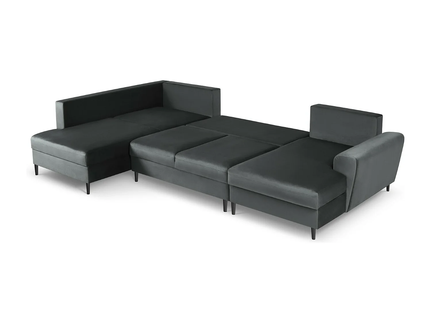 Cosmopolitan Design - Sofa panoramiczna lewa rozkładana ze schowkiem, "Kyoto" 7 miejsc welur, szary ciemny - 313x194x88cm