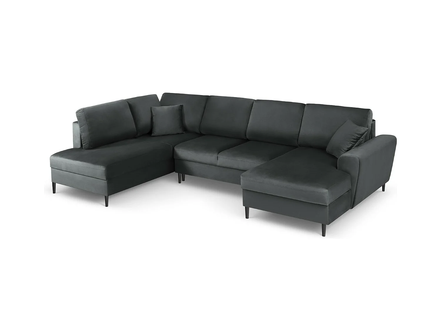 Cosmopolitan Design - Canapé gauche panoramique convertible avec coffre de rangement "Kyoto" 7 places en velours gris foncé - 313x194x88cm