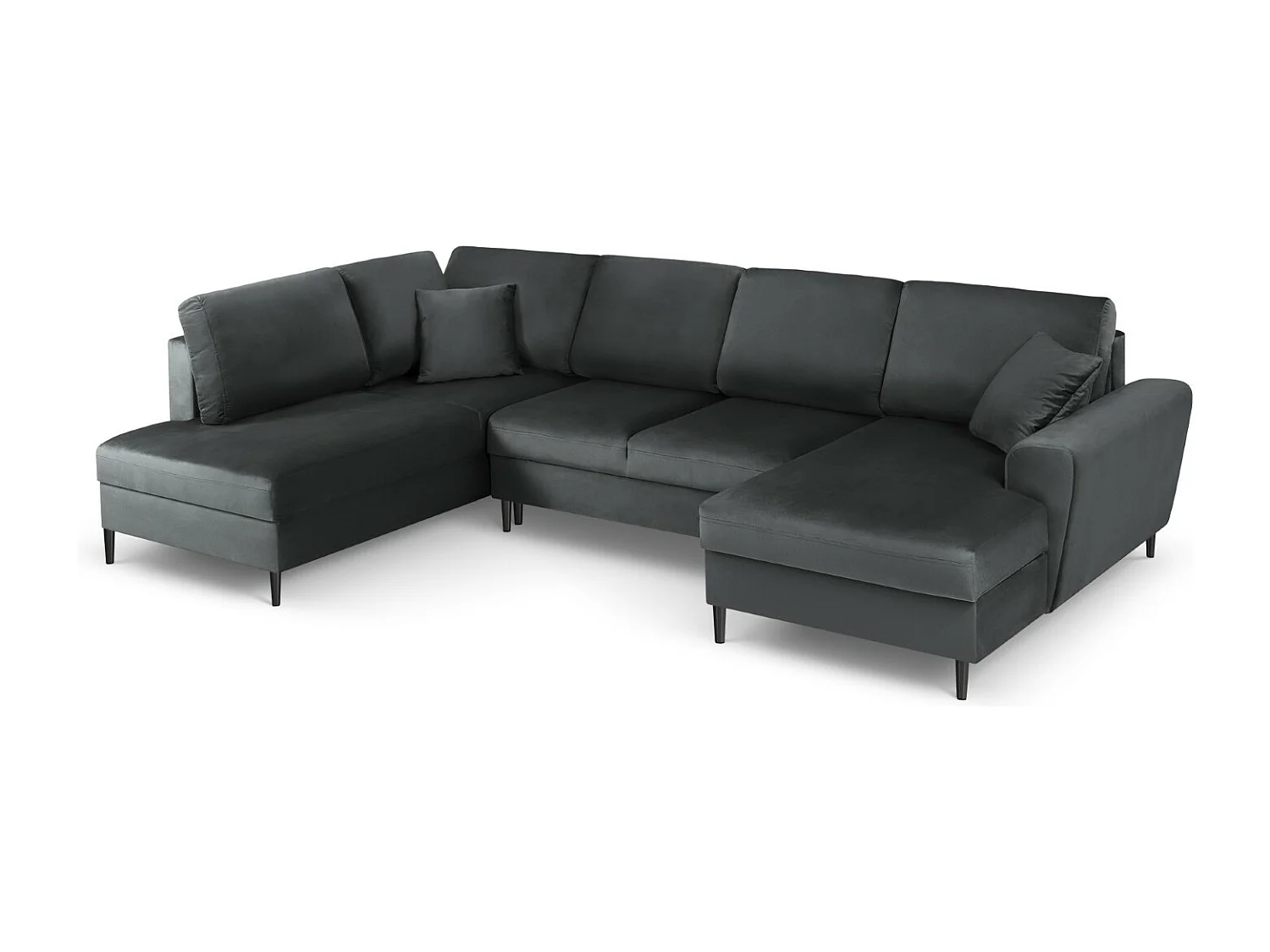 Cosmopolitan Design - Sofá panorâmico convertível esquerdo com caixa de arrumação "Kyoto" 7 lugares em veludo cinza escuro - 313x194x88cm