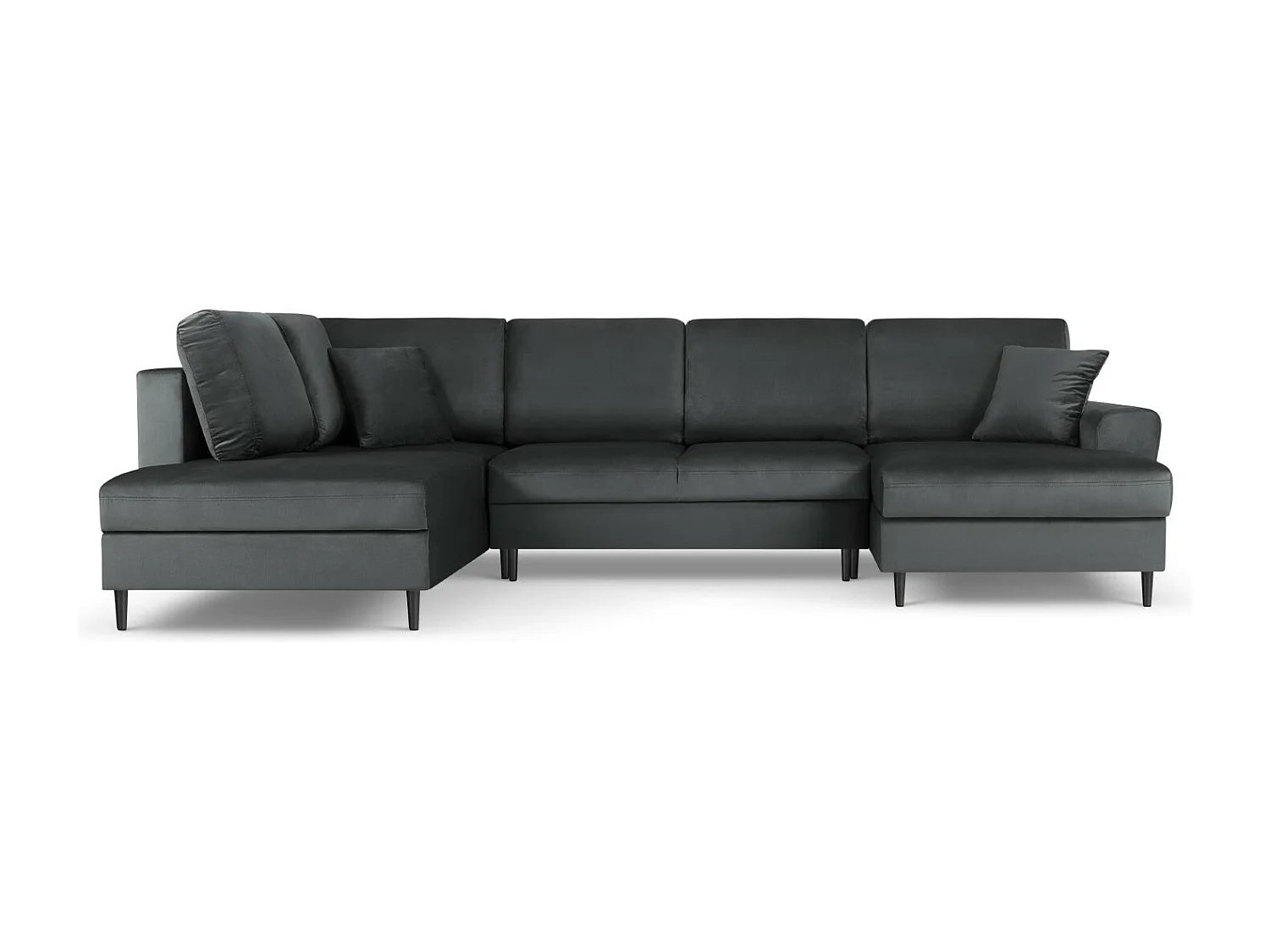 Cosmopolitan Design - Sofá panorâmico convertível esquerdo com caixa de arrumação "Kyoto" 7 lugares em veludo cinza escuro - 313x194x88cm