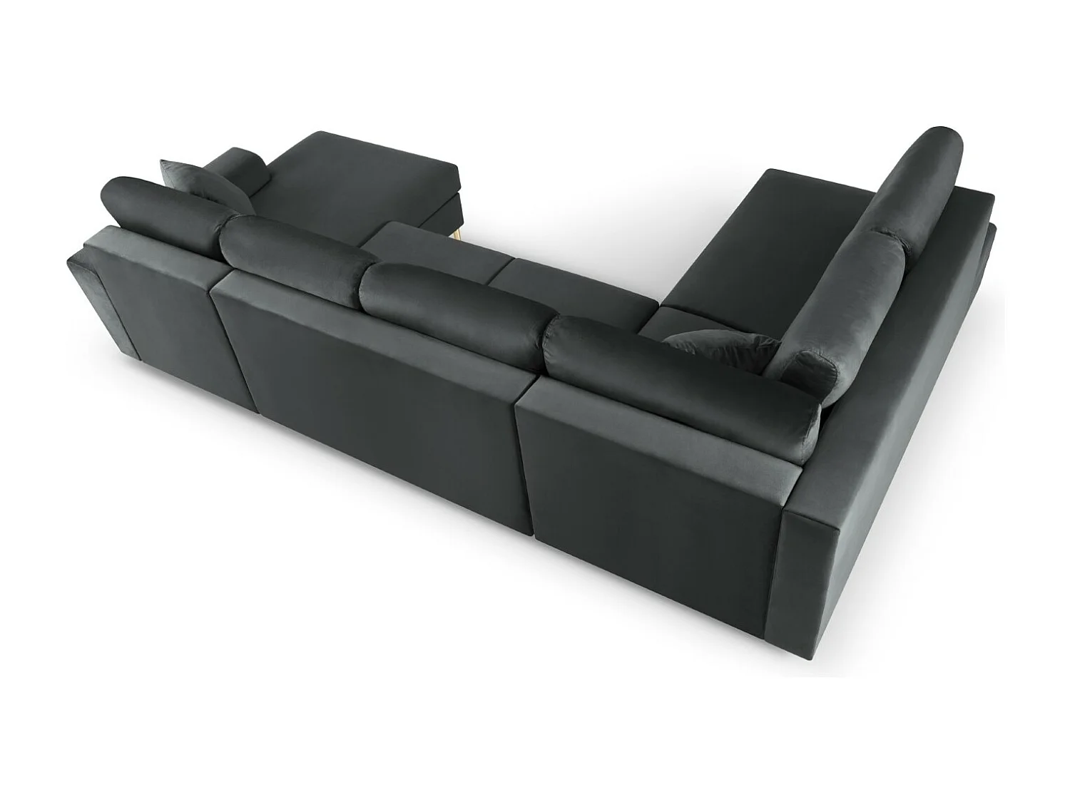 Cosmopolitan Design - Sofá panorâmico convertível esquerdo com caixa de arrumação "Kyoto" 7 lugares em veludo cinza escuro - 313x194x88cm