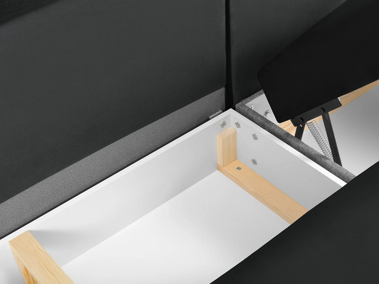 Cosmopolitan Design - Sofá panorâmico convertível esquerdo com caixa de arrumação "Kyoto" 7 lugares em veludo cinza escuro - 313x194x88cm