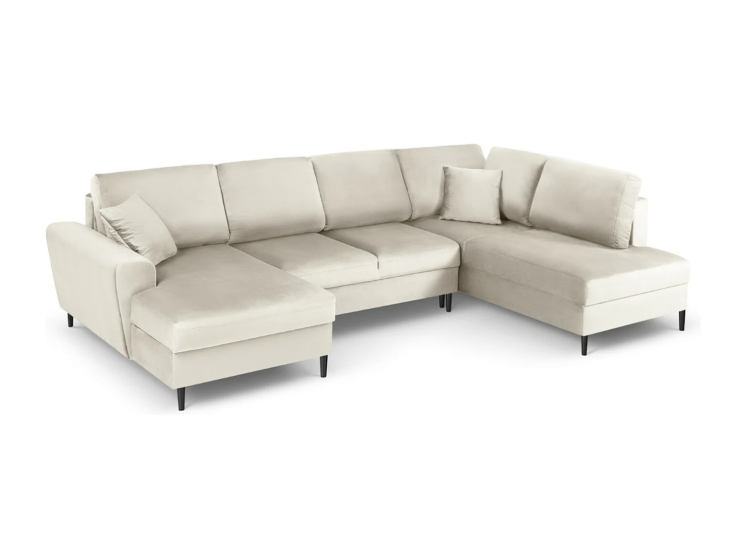 Cosmopolitan Design - Sofa panoramiczna prawa rozkładana ze schowkiem, "Kyoto" 7 miejsc welur, beż jasny - 313x194x88cm