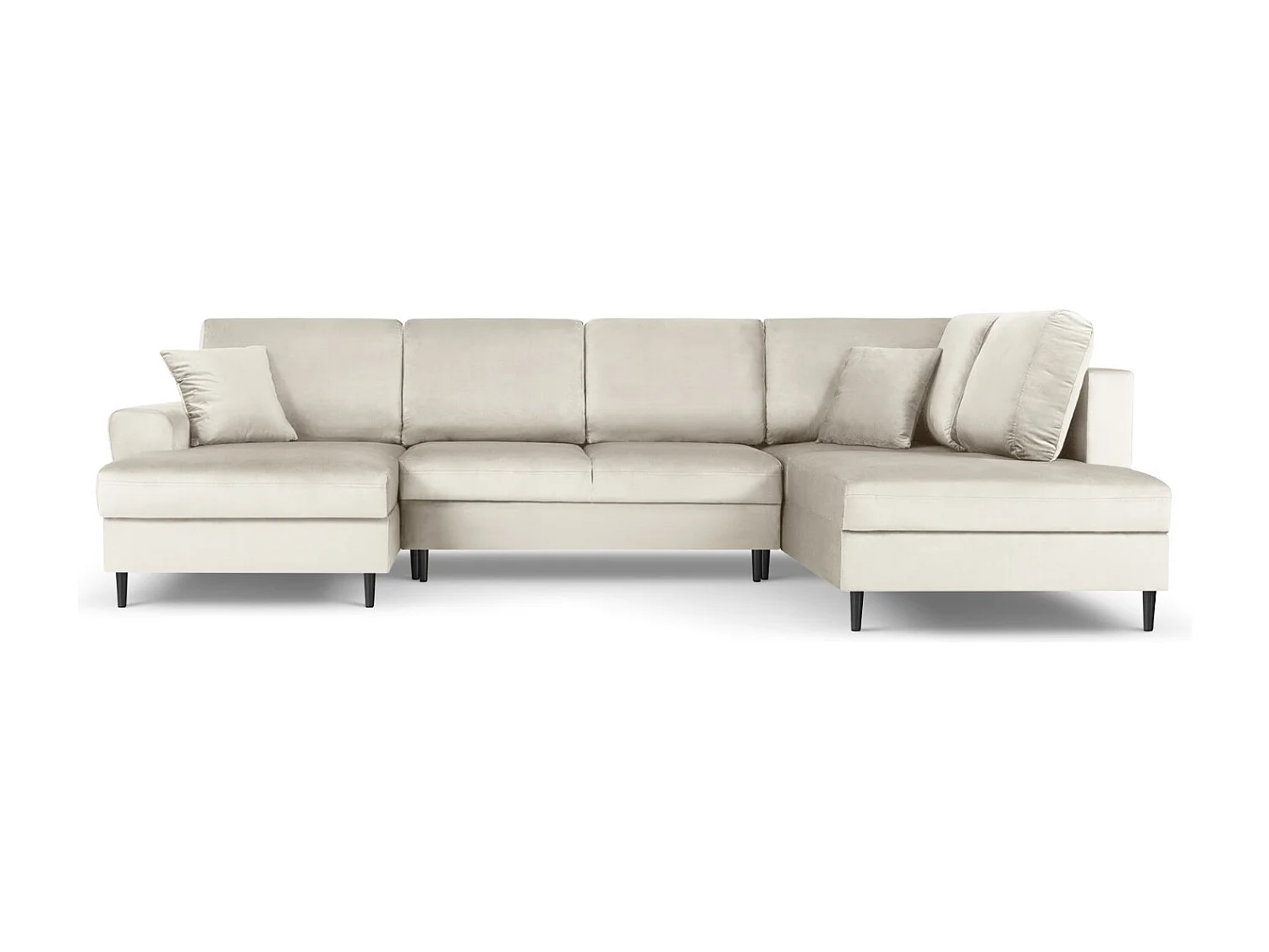 Cosmopolitan Design - Sofa panoramiczna prawa rozkładana ze schowkiem, "Kyoto" 7 miejsc welur, beż jasny - 313x194x88cm