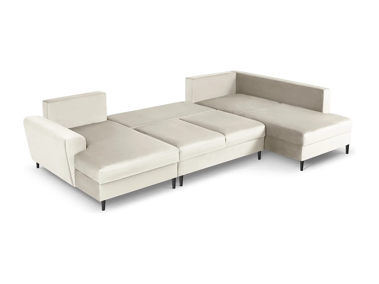 Cosmopolitan Design - Sofa panoramiczna prawa rozkładana ze schowkiem, "Kyoto" 7 miejsc welur, beż jasny - 313x194x88cm