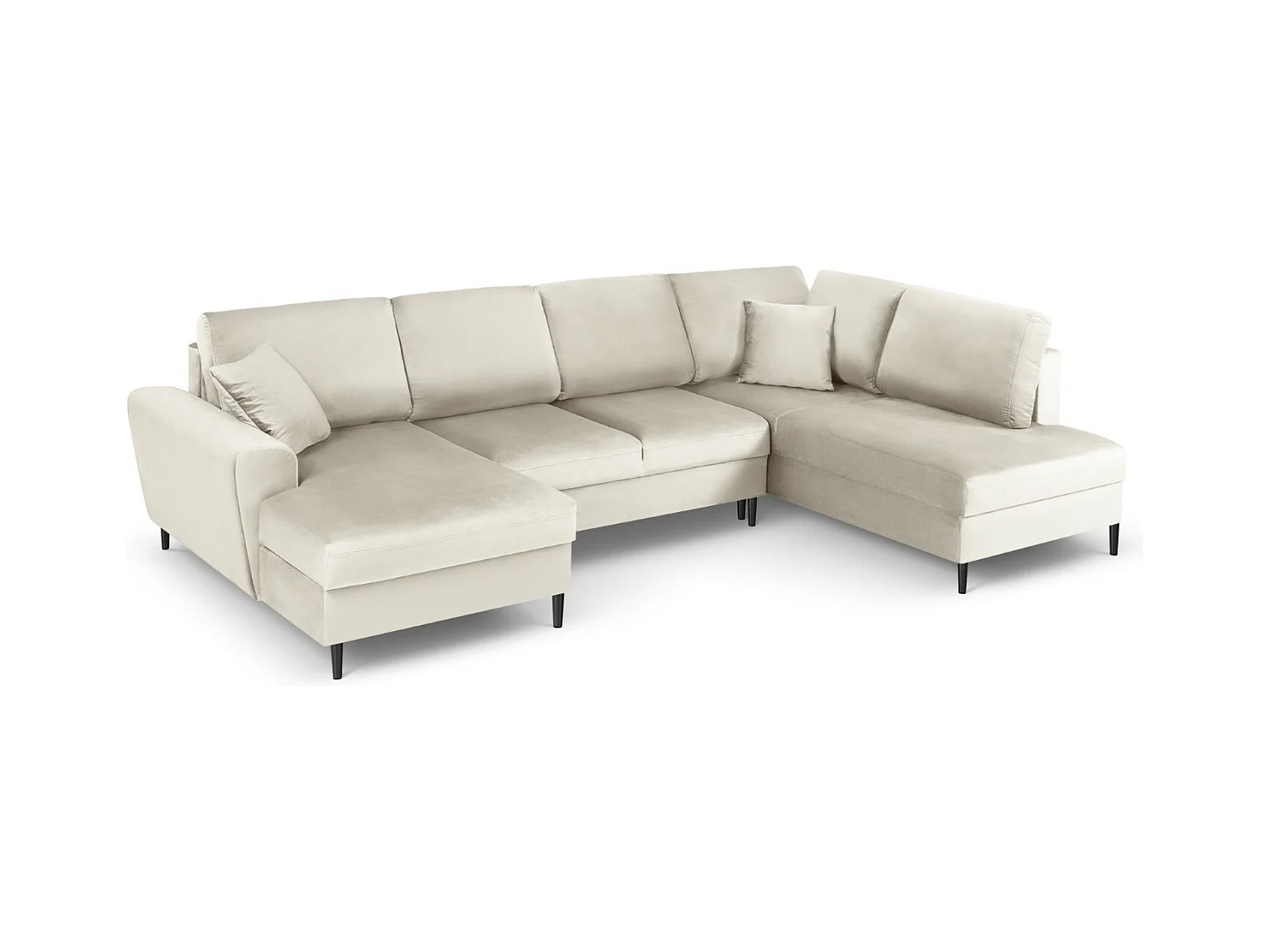 Cosmopolitan Design - Canapé droit panoramique convertible avec coffre de rangement "Kyoto" 7 places en velours beige clair - 313x194x88cm