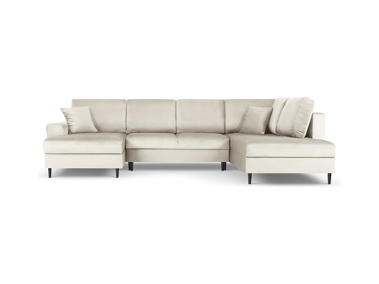 Cosmopolitan Design - 7-Sitzer ausklappbares Panoramasofa mit Bettkasten rechts "Kyoto" aus Samt leichtes beige - 313x194x88cm