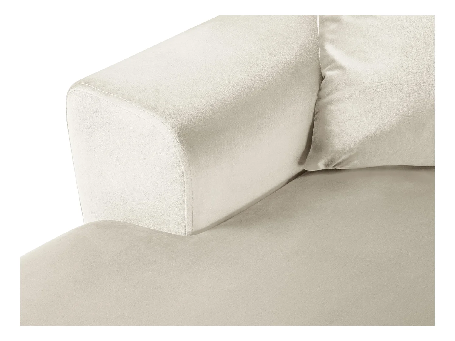 Cosmopolitan Design - 7-Sitzer ausklappbares Panoramasofa mit Bettkasten rechts "Kyoto" aus Samt leichtes beige - 313x194x88cm