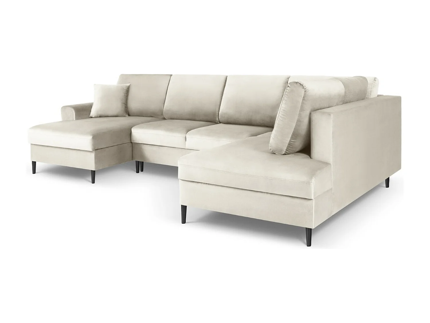 Cosmopolitan Design - Canapé droit panoramique convertible avec coffre de rangement "Kyoto" 7 places en velours beige clair - 313x194x88cm