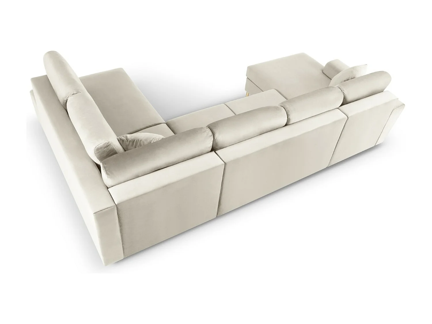 Cosmopolitan Design - Canapé droit panoramique convertible avec coffre de rangement "Kyoto" 7 places en velours beige clair - 313x194x88cm