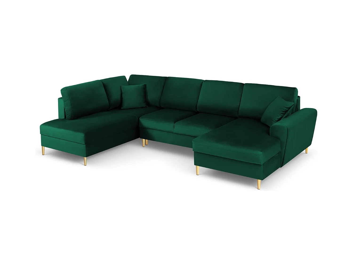 Cosmopolitan Design - Canapé gauche panoramique convertible avec coffre de rangement "Kyoto" 7 places en velours vert bouteille - 313x194x88cm