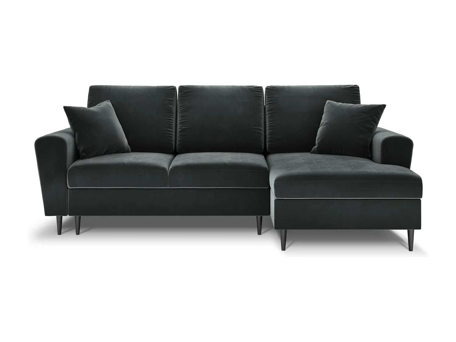 Cosmopolitan Design - Sofá cama esquinero derecho con baúl de almacenaje "Kyoto" 4 plazas de terciopelo gris oscuro - 241x145x88cm