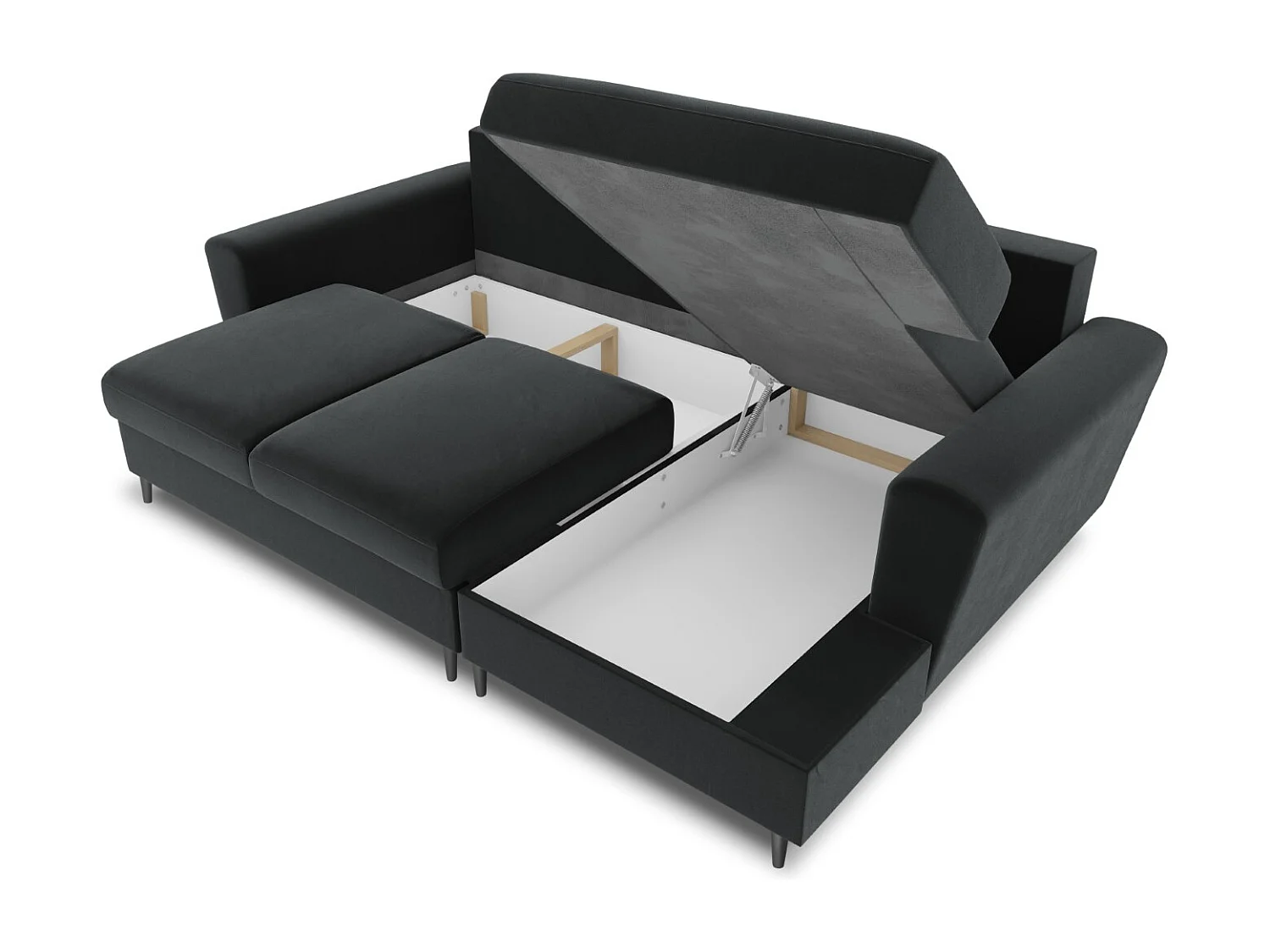 Cosmopolitan Design - Canapé d'angle droit convertible avec coffre de rangement "Kyoto" 4 places en velours gris foncé - 241x145x88cm