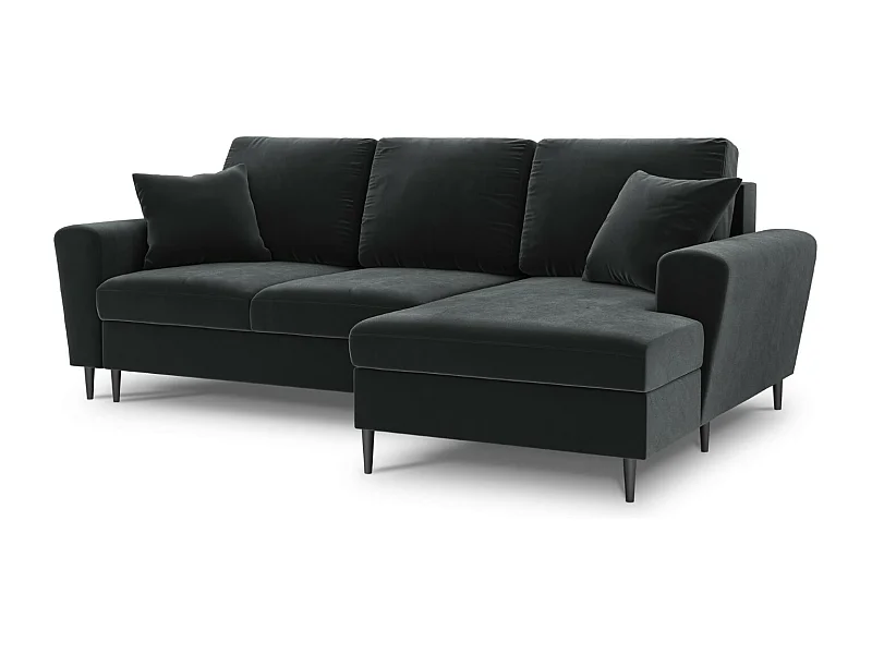 Cosmopolitan Design - Canapé d'angle droit convertible avec coffre de rangement "Kyoto" 4 places en velours gris foncé - 241x145x88cm