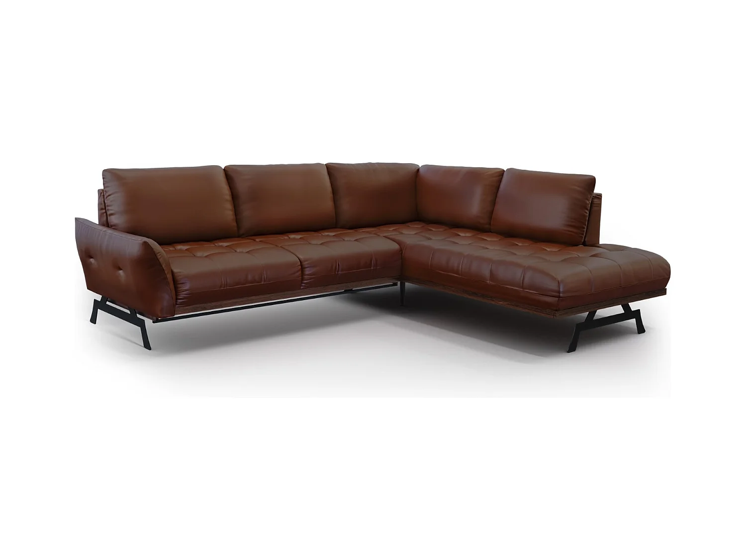 CXL by Christian Lacroix - Canapé d'angle droit convertible "Olivier" 5 places en cuir véritable marron - 262x204x87cm