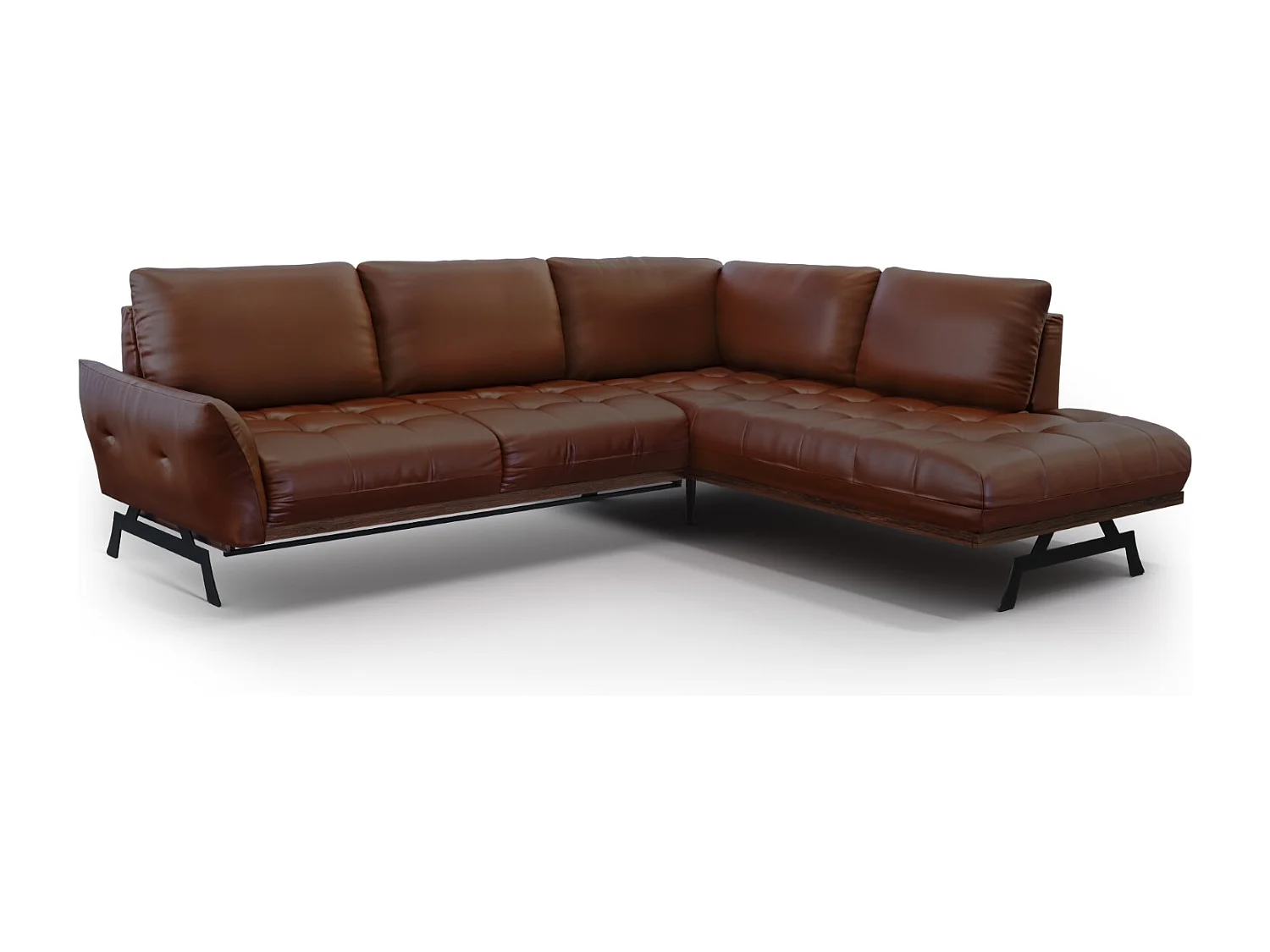 CXL by Christian Lacroix - Canapé d'angle droit convertible "Olivier" 5 places en cuir véritable marron - 262x204x87cm