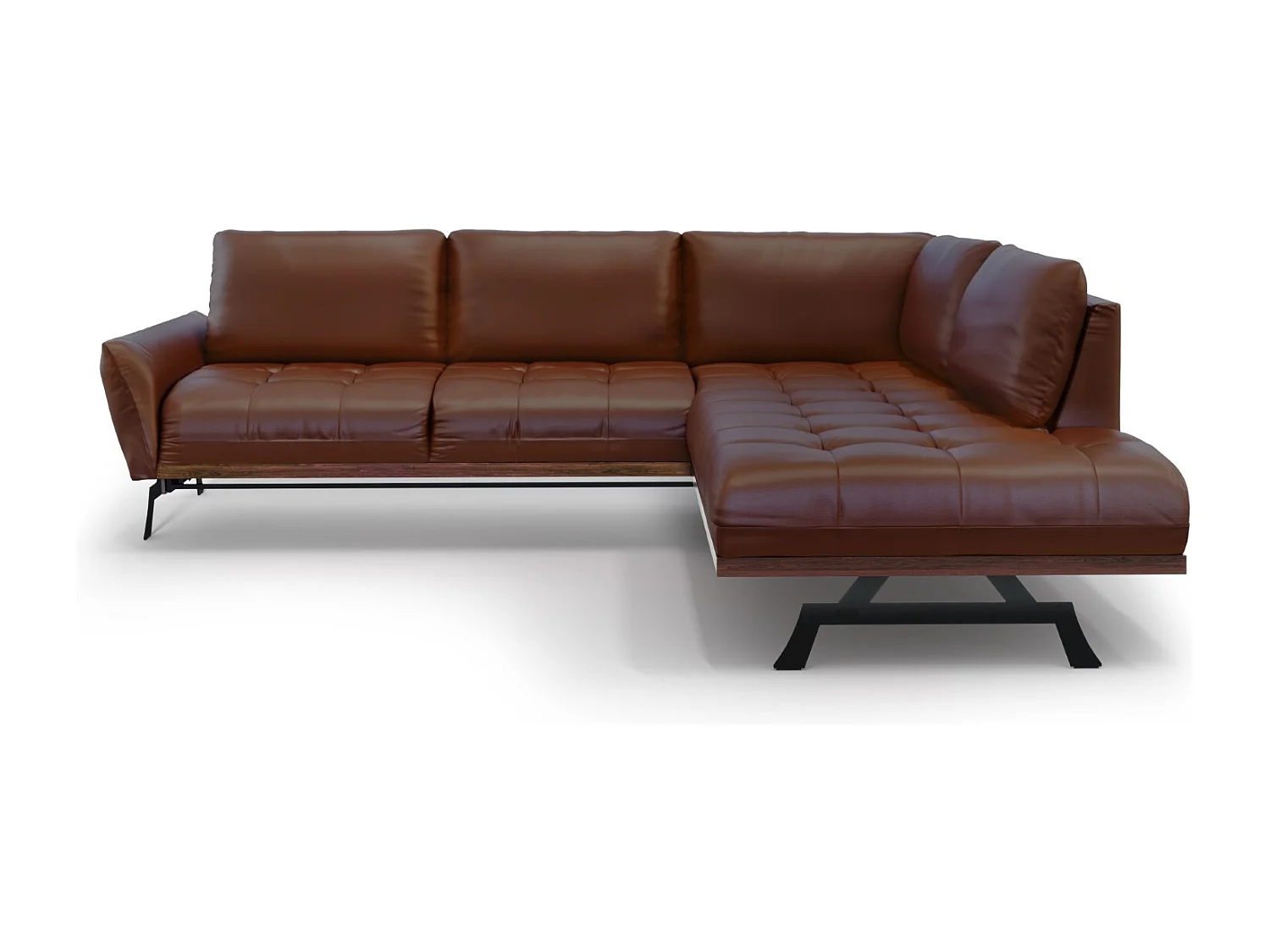 CXL by Christian Lacroix - Canapé d'angle droit convertible "Olivier" 5 places en cuir véritable marron - 262x204x87cm