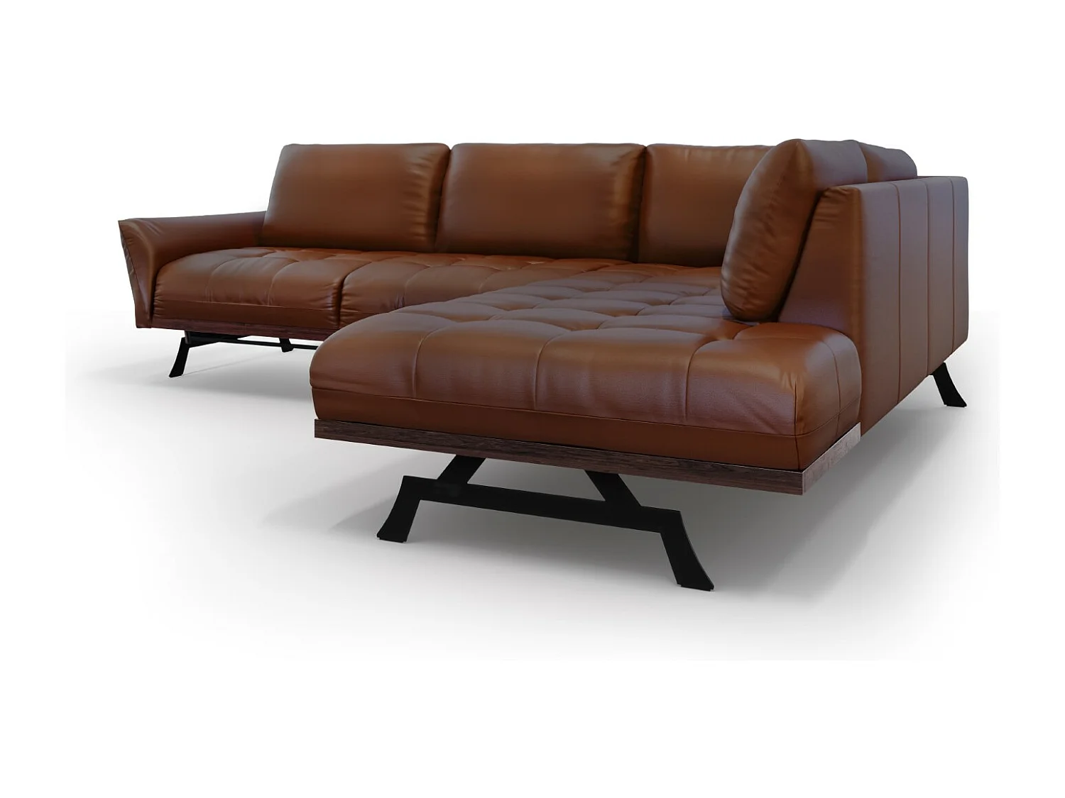 CXL by Christian Lacroix - Canapé d'angle droit convertible "Olivier" 5 places en cuir véritable marron - 262x204x87cm