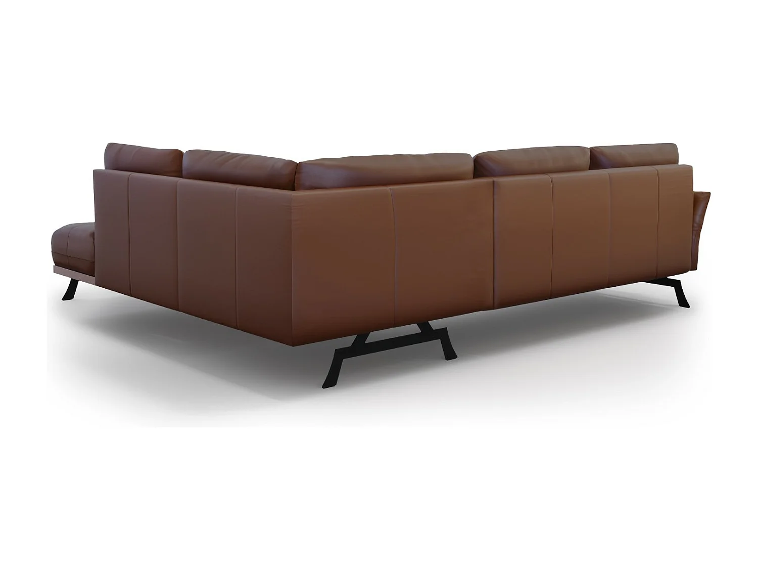 CXL by Christian Lacroix - Canapé d'angle droit convertible "Olivier" 5 places en cuir véritable marron - 262x204x87cm