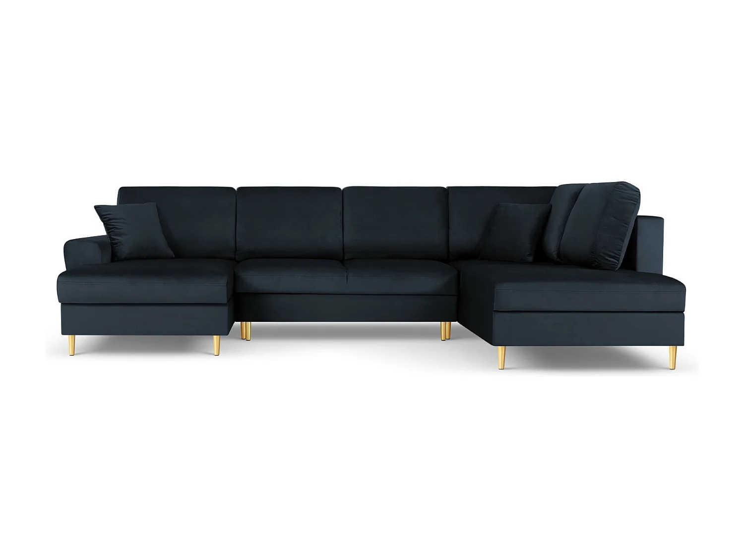 Cosmopolitan Design - Sofa panoramiczna prawa rozkładana ze schowkiem, "Kyoto" 7 miejsc welur, niebieski ciemny - 313x194x88cm
