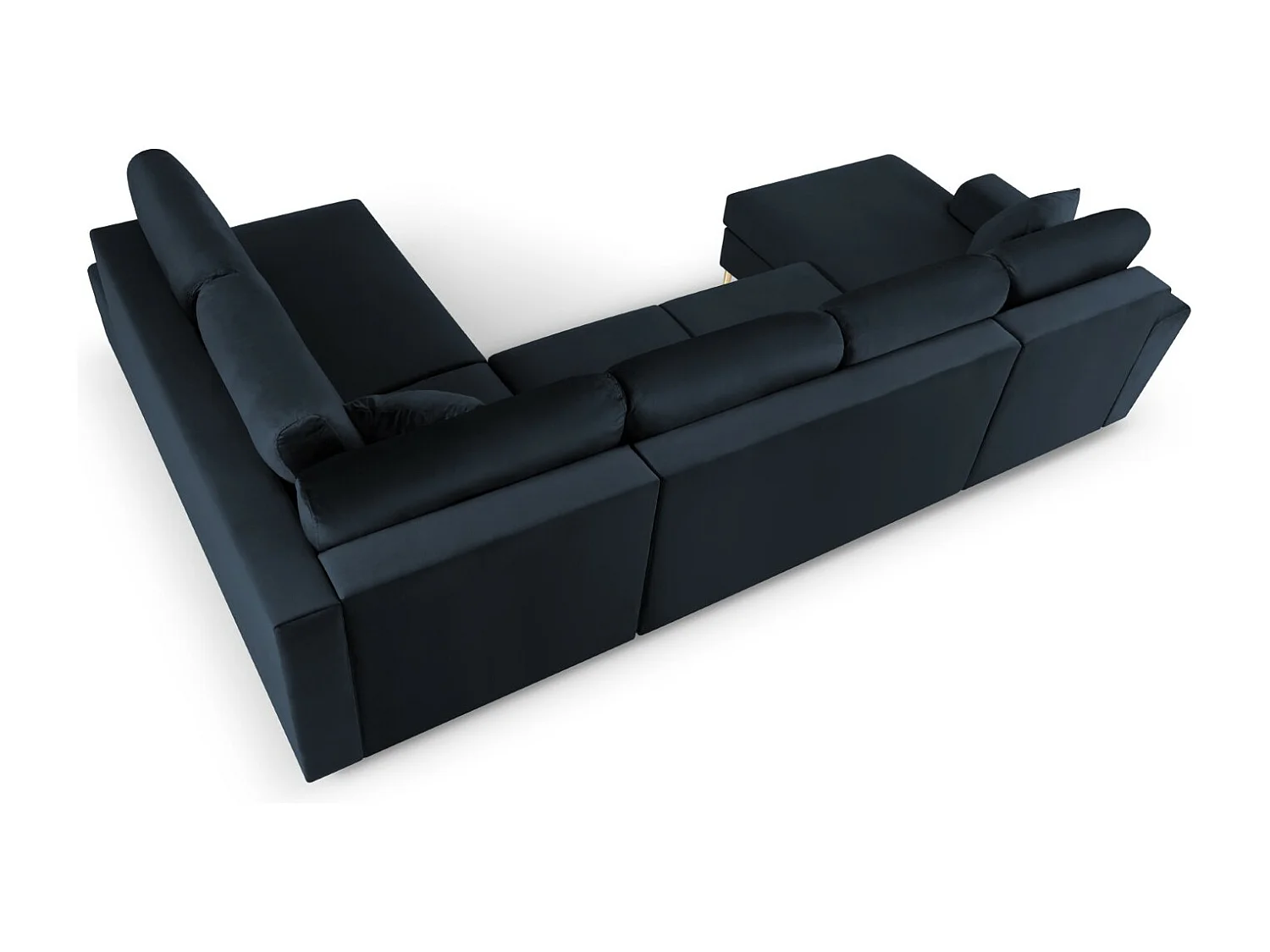 Cosmopolitan Design - Sofa panoramiczna prawa rozkładana ze schowkiem, "Kyoto" 7 miejsc welur, niebieski ciemny - 313x194x88cm