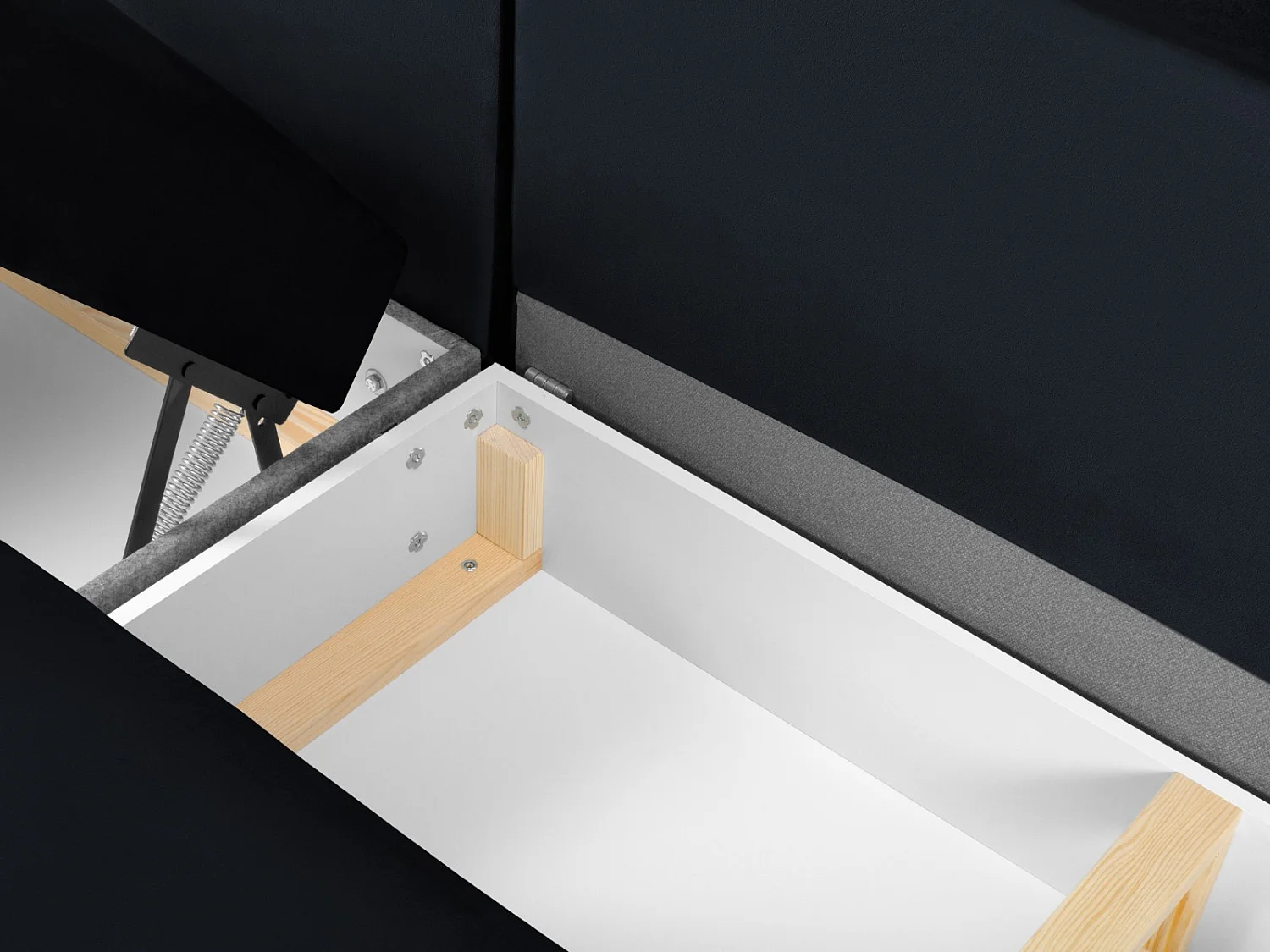 Cosmopolitan Design - Sofá panorâmico convertível em linha reta com caixa de arrumação "Kyoto" 7 lugares em veludo azul escuro - 313x194x88cm