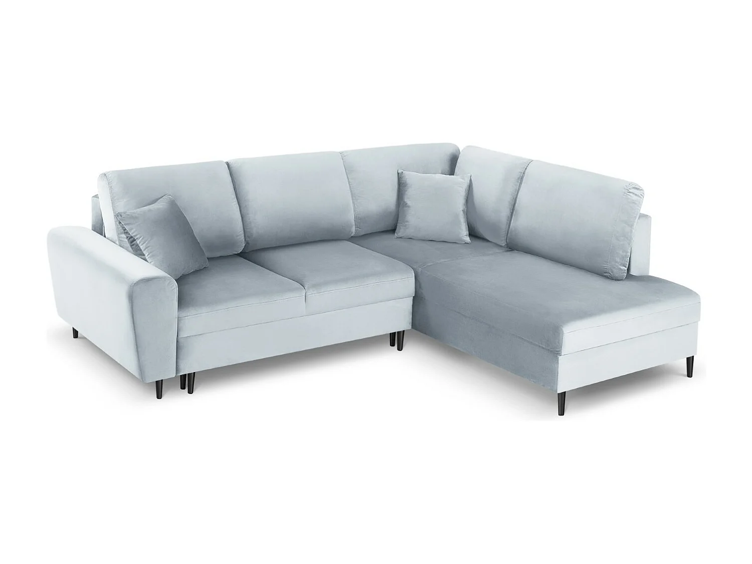 Cosmopolitan Design - Divano convertibile angolare destro con contenitore "Kyoto" 5 posti in velluto azzurro - 243x194x88cm