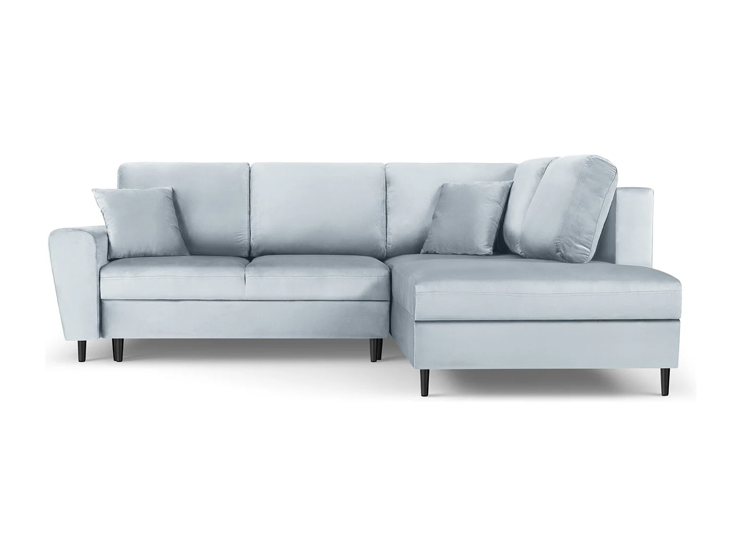 Cosmopolitan Design - Divano convertibile angolare destro con contenitore "Kyoto" 5 posti in velluto azzurro - 243x194x88cm