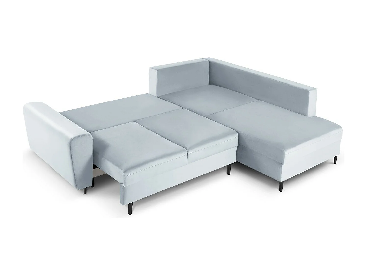 Cosmopolitan Design - Canapé d'angle droit convertible avec coffre de rangement "Kyoto" 5 places en velours bleu clair - 243x194x88cm