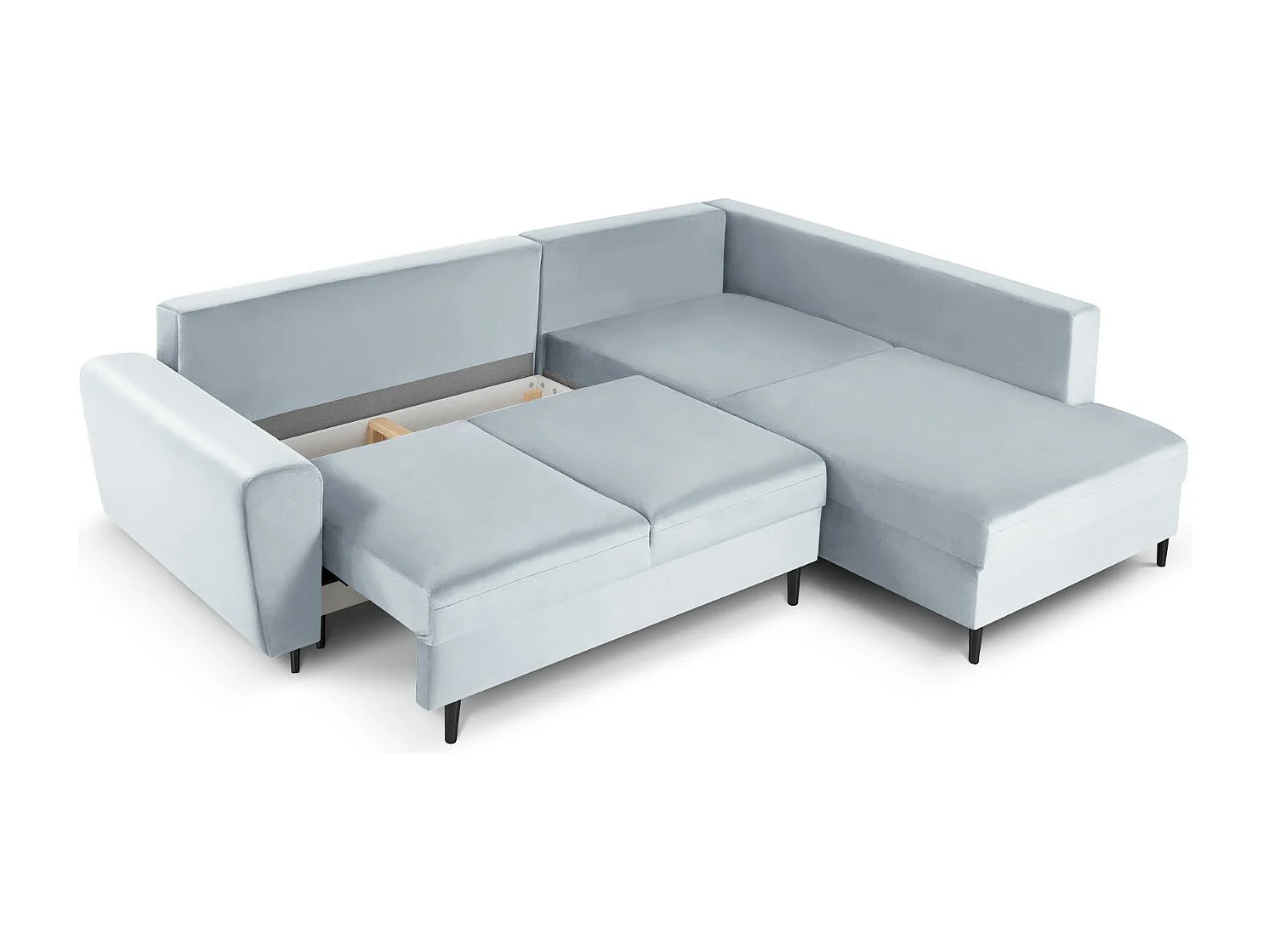 Cosmopolitan Design - Canapé d'angle droit convertible avec coffre de rangement "Kyoto" 5 places en velours bleu clair - 243x194x88cm