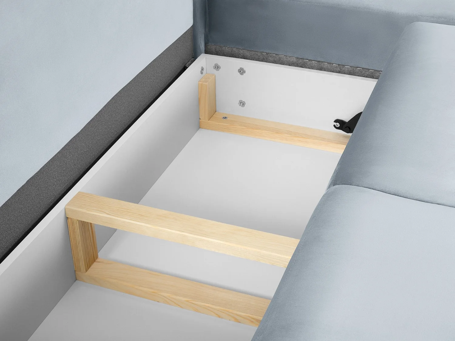 Cosmopolitan Design - Canapé d'angle droit convertible avec coffre de rangement "Kyoto" 5 places en velours bleu clair - 243x194x88cm