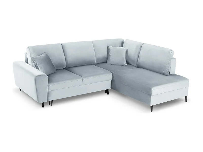 Cosmopolitan Design - Converteerbare hoekbank rechts met opbergdoos "Kyoto" 5 zitplaatsen, Flueel, Lichtblauw - 243x194x88cm