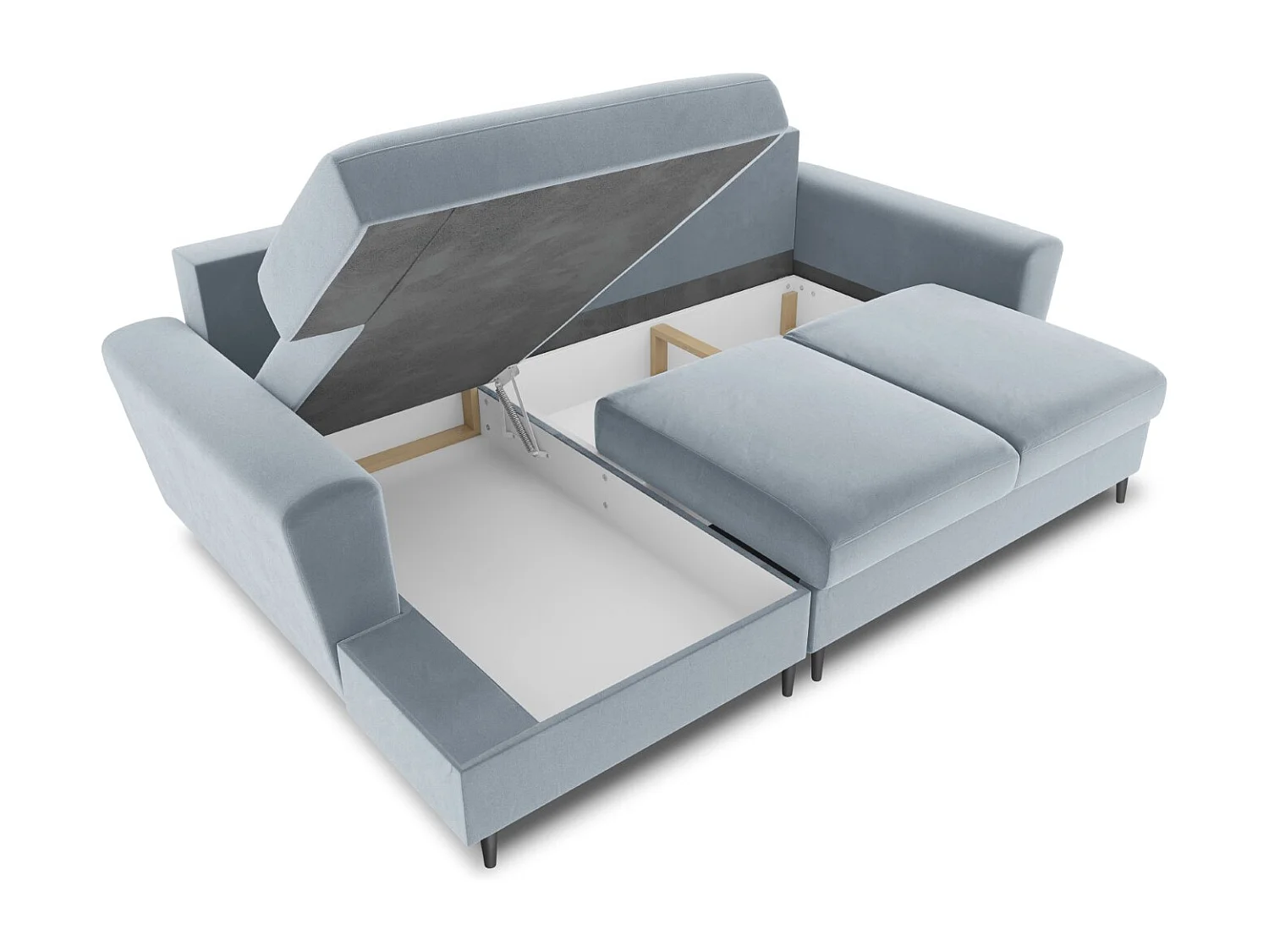 Cosmopolitan Design - Canapé d'angle gauche convertible avec coffre de rangement "Kyoto" 4 places en velours bleu clair - 241x145x88cm