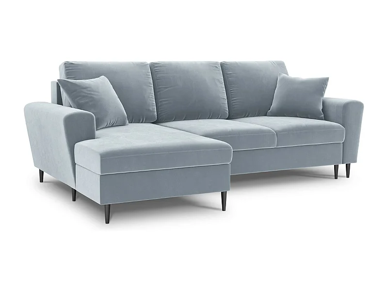 Cosmopolitan Design - Canapé d'angle gauche convertible avec coffre de rangement "Kyoto" 4 places en velours bleu clair - 241x145x88cm