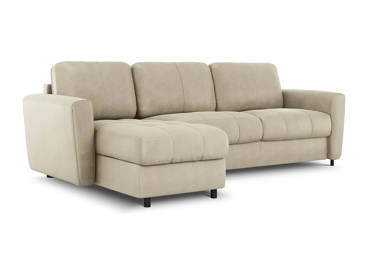 CXL by Christian Lacroix - Canapé d'angle gauche convertible "Audra" 4 places en cuir véritable gris clair - 270x170x88cm