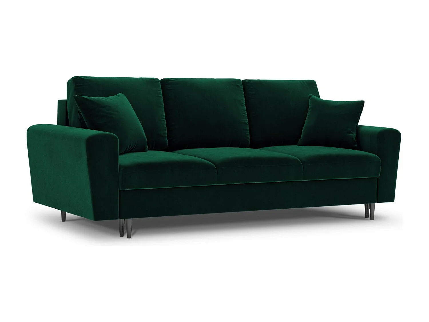 Cosmopolitan Design - Sofa z funkcją spania ze schowkiem, "Kyoto" 3 miejsca welur, zielony butelkowy - 235x100x88cm