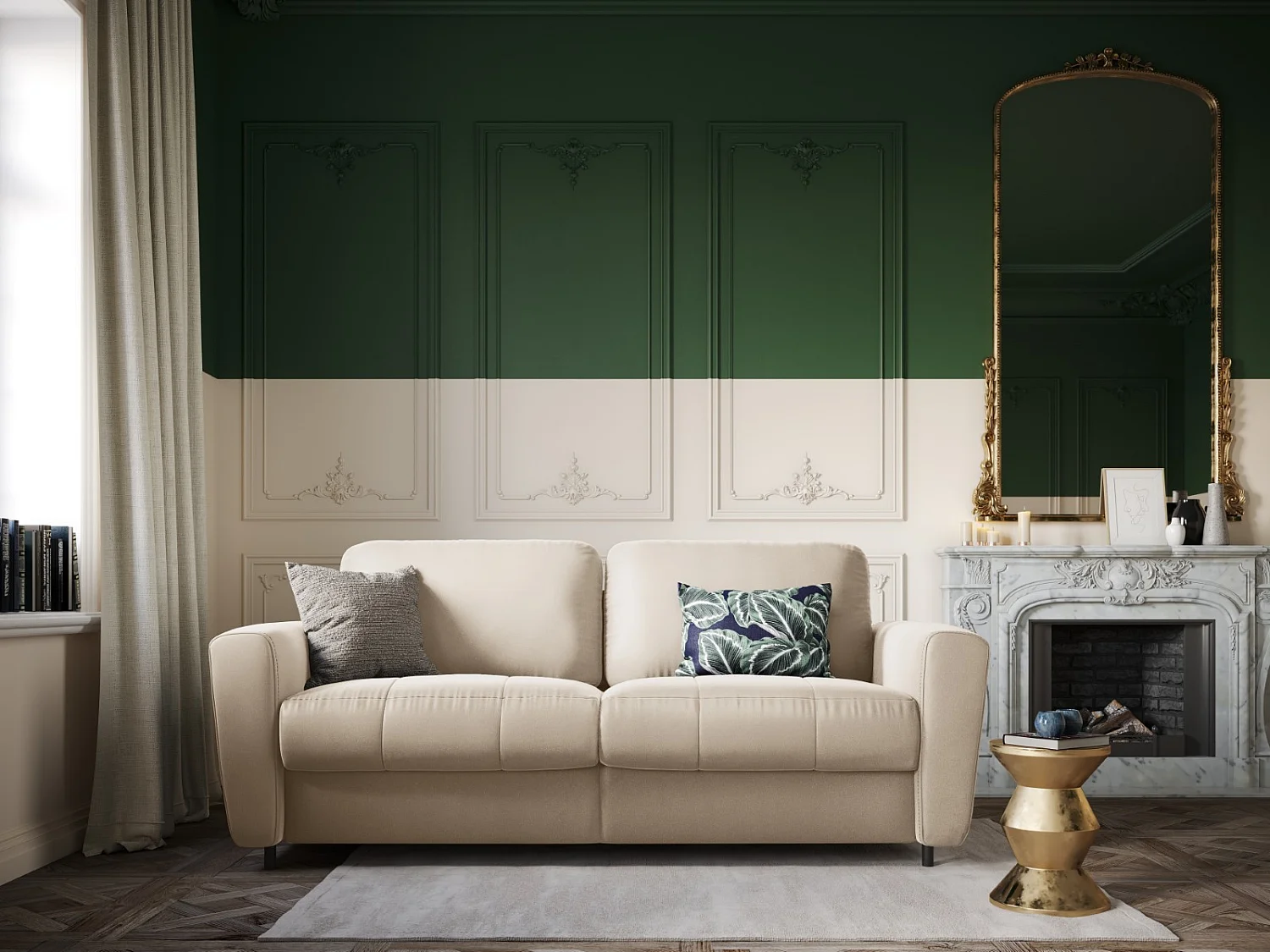 CXL by Christian Lacroix - Canapé convertible "Audra" 4 places en velours beige - 212x101x88cm