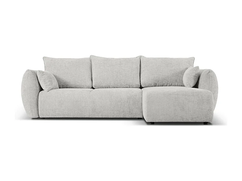 Cosmopolitan Design - 4-Sitzer ausklappbares Ecksofa rechts mit Container "Matera" aus Chenille-Stoff hellgrau - 253x173x86cm